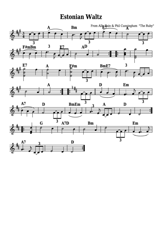 Ally Bain & Phil Cunningham - Estonian Waltz Sheet Music Printable pdf