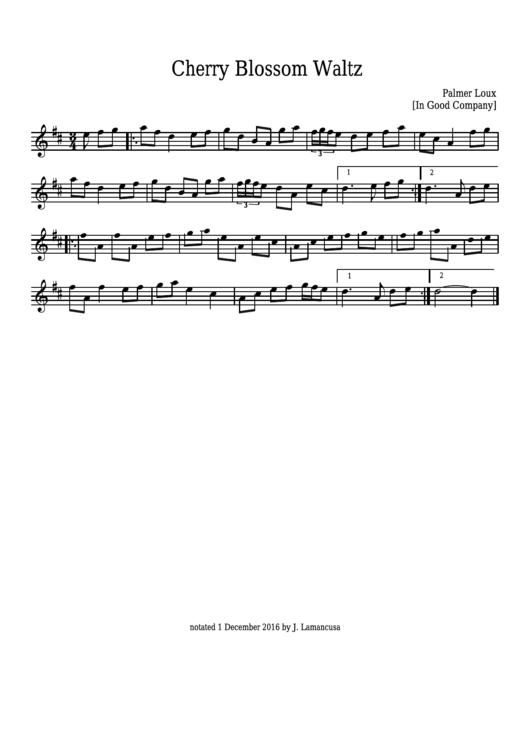 Palmer Loux - Cherry Blossom Waltz Sheet Music - In Good Company Printable pdf