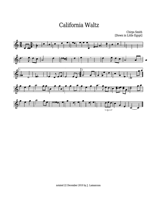 Chirps Smith - California Waltz Sheet Music - Down In Little Egypt Printable pdf
