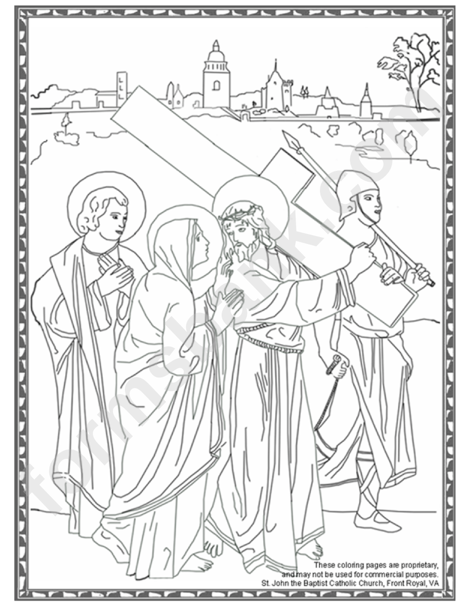 The Carrying Of The Cross By Jesus Coloring Sheet