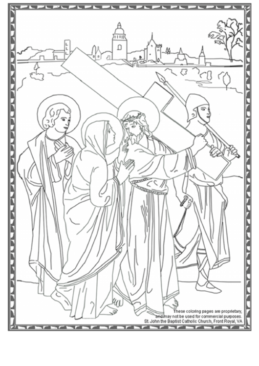The Carrying Of The Cross By Jesus Coloring Sheet Printable pdf