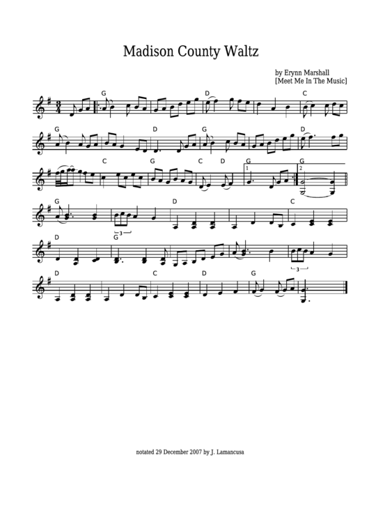 Erynn Marshall - Madison County Waltz Sheet Music - Meet Me In The Music Printable pdf