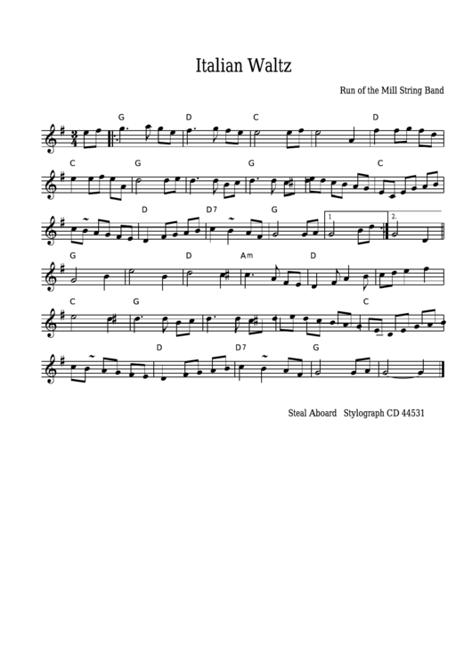 Run Of The Mill String Band - Italian Waltz Sheet Music Printable pdf