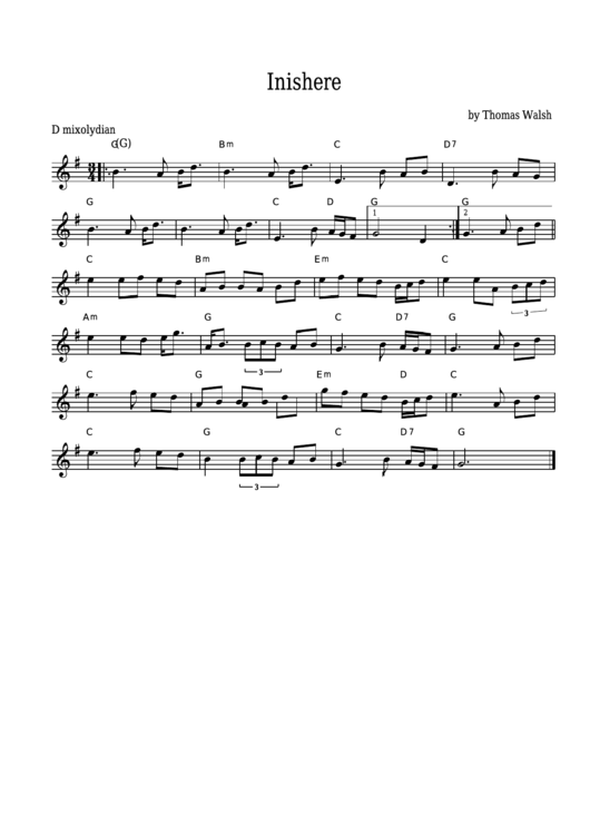 Thomas Walsh - Inishere Sheet Music Printable pdf