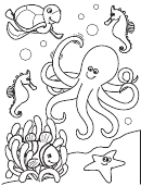 Ocean Underwater Inhabitants Coloring Sheet