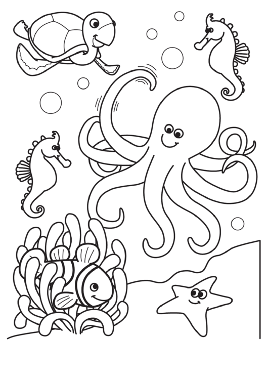 Ocean Underwater Inhabitants Coloring Sheet printable pdf download