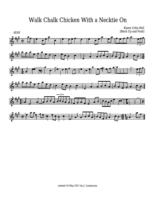 Karen Celia Heil - Walk Chalk Chicken With A Necktie On Sheet Music - Back Up And Push Printable pdf