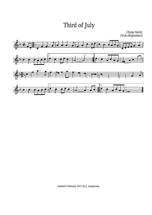 Chirps Smith - Third Of July Sheet Music - Volo Bogtrotters Printable pdf