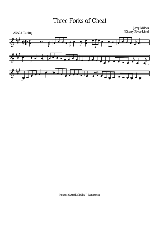 Jerry Milnes - Three Forks Of Cheat Sheet Music - Cherry River Line Printable pdf