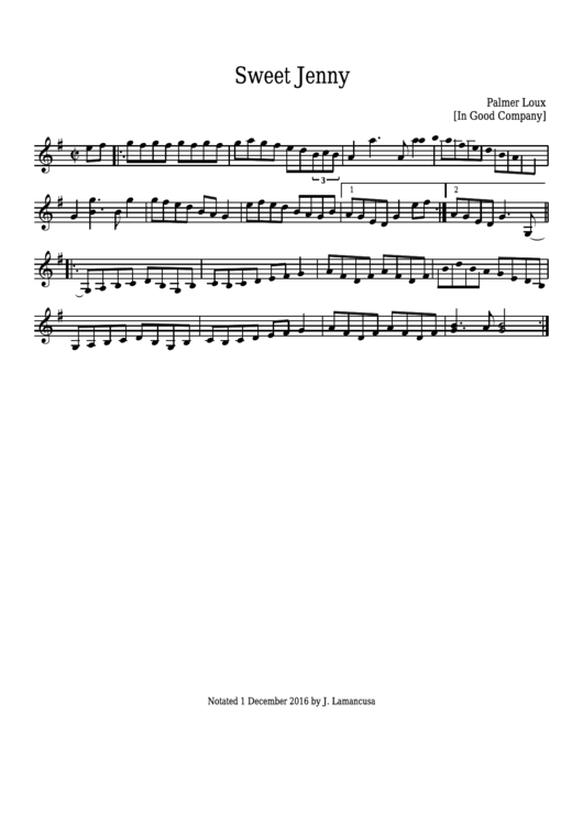 Palmer Loux - Sweet Jenny Sheet Music - In Good Company Printable pdf