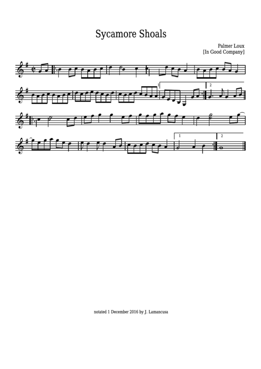 Palmer Loux - Sycamore Shoals Sheet Music - In Good Company Printable pdf