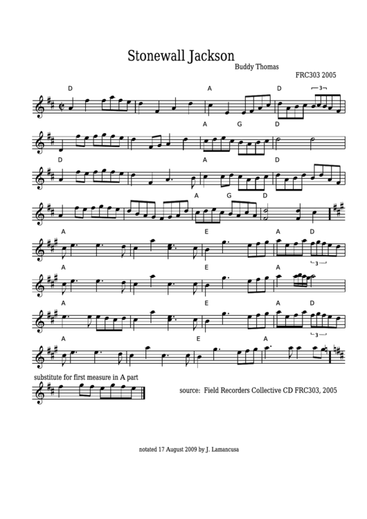 Buddy Thomas - Stonewall Jackson Sheet Music - Frc303 2005 Printable pdf