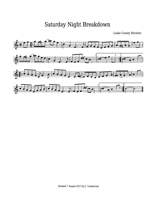 Leake County Revelers - Saturday Night Breakdown Sheet Music Printable pdf