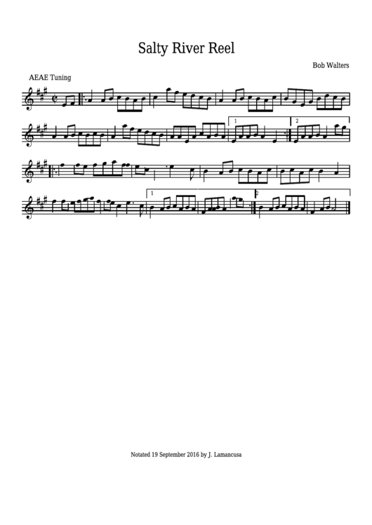 Bob Walters - Salty River Reel Sheet Music Printable pdf