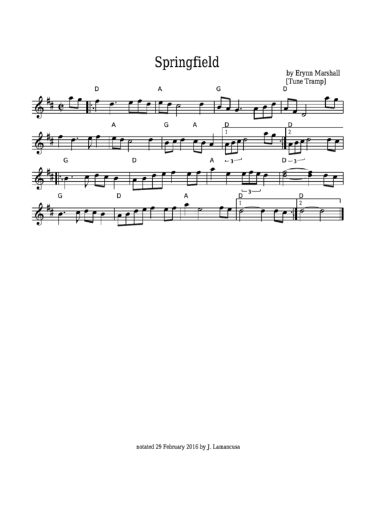 Erynn Marshall - Springfield Sheet Music - Tune Tramp] Printable pdf