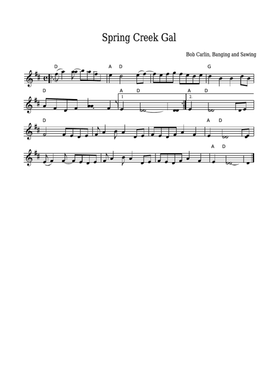 Bob Carlin - Spring Creek Gal Sheet Music - Banging And Sawing Printable pdf