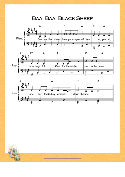 Baa Baa Black Sheep Sheet Music Printable Pdf Download 