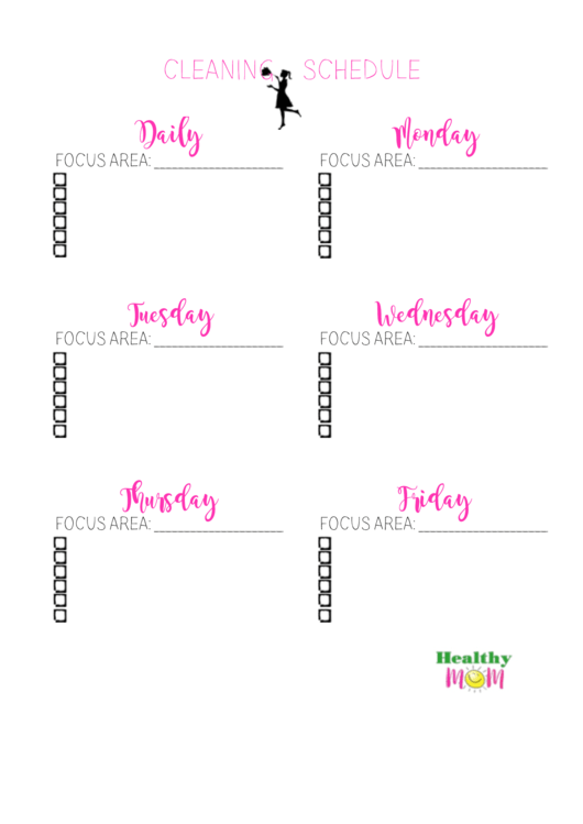 Blank Cleaning Checklist Schedule Printable pdf