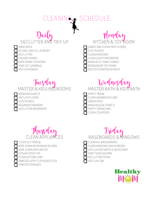 Checklist Cleaning Schedule Printable pdf