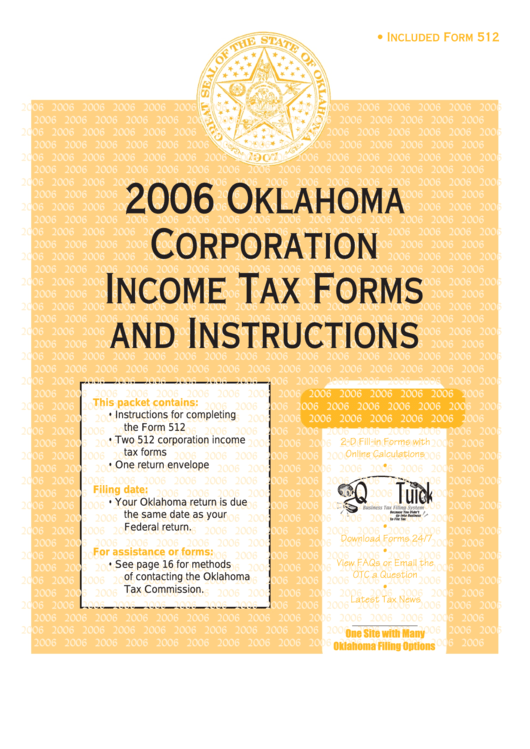 Instructions For Form 512 - Oklahoma Corporation Income Tax - 2006 Printable pdf