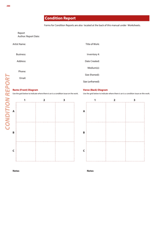 Condition Report Form Printable pdf