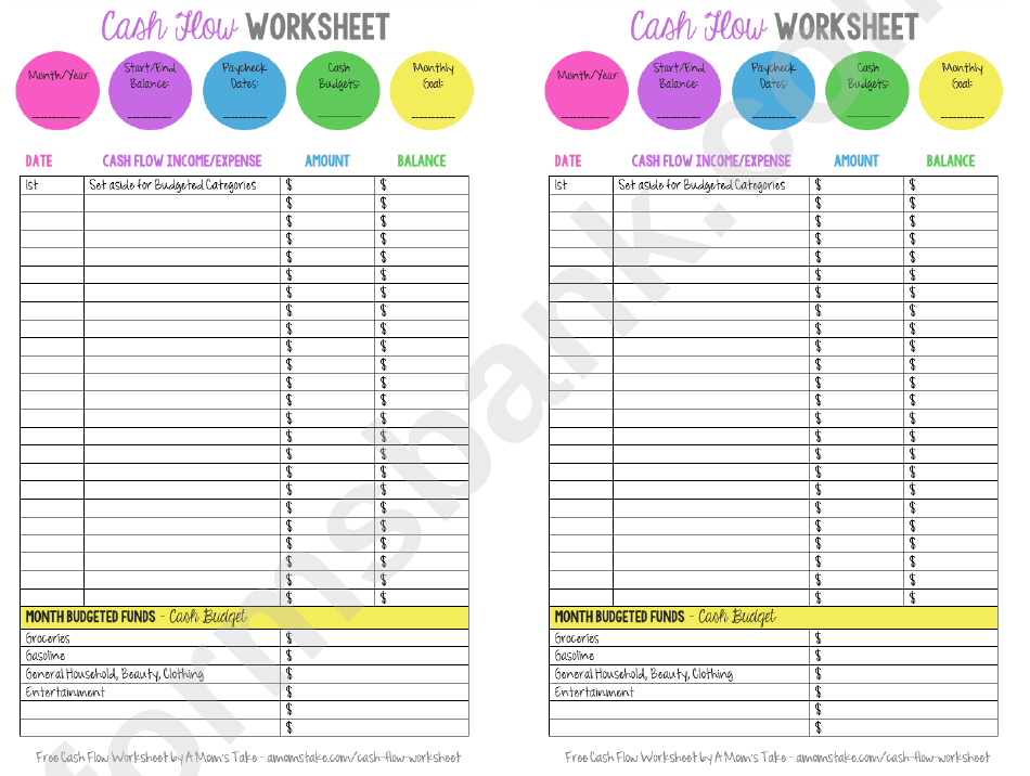 Cash Flow Worksheet Template