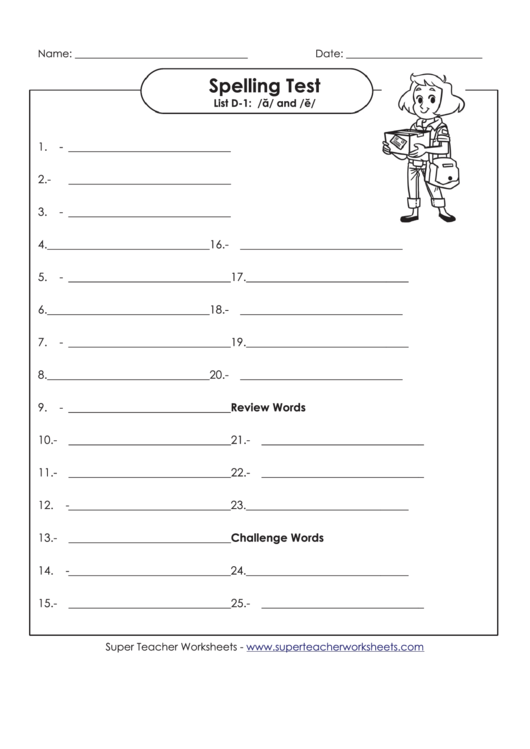 Spelling Test Activity Sheet