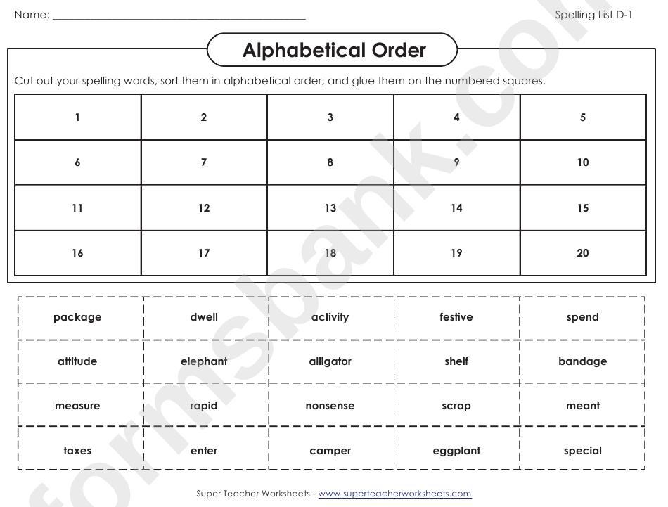 Alphabetical Order Spelling Activity Sheet With Answers