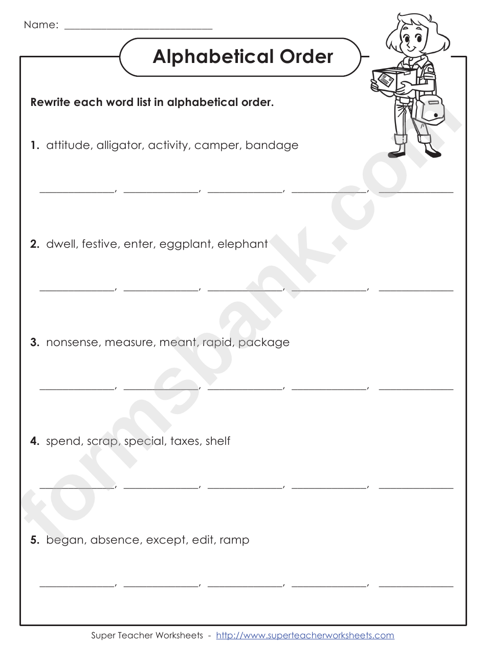 Alphabetical Order Spelling Activity Sheet With Answers