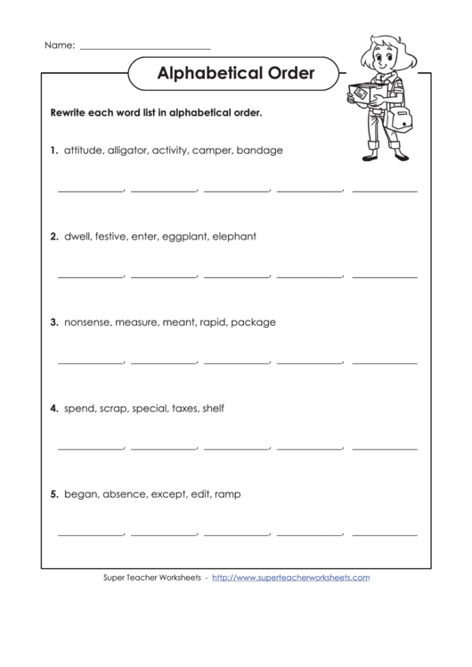 Alphabetical Order Spelling Activity Sheet With Answers Printable pdf
