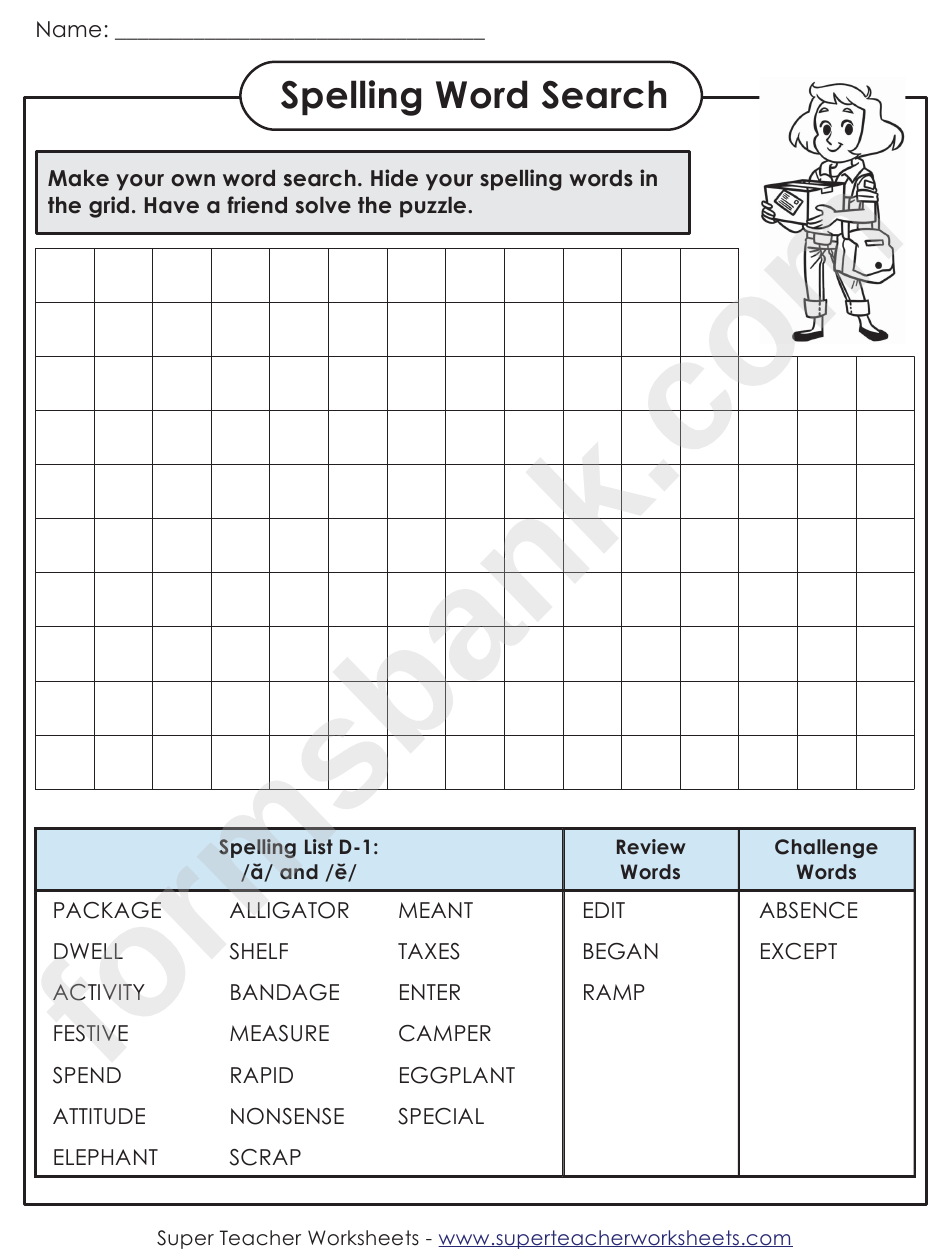 Spelling Word Search Activity Sheet