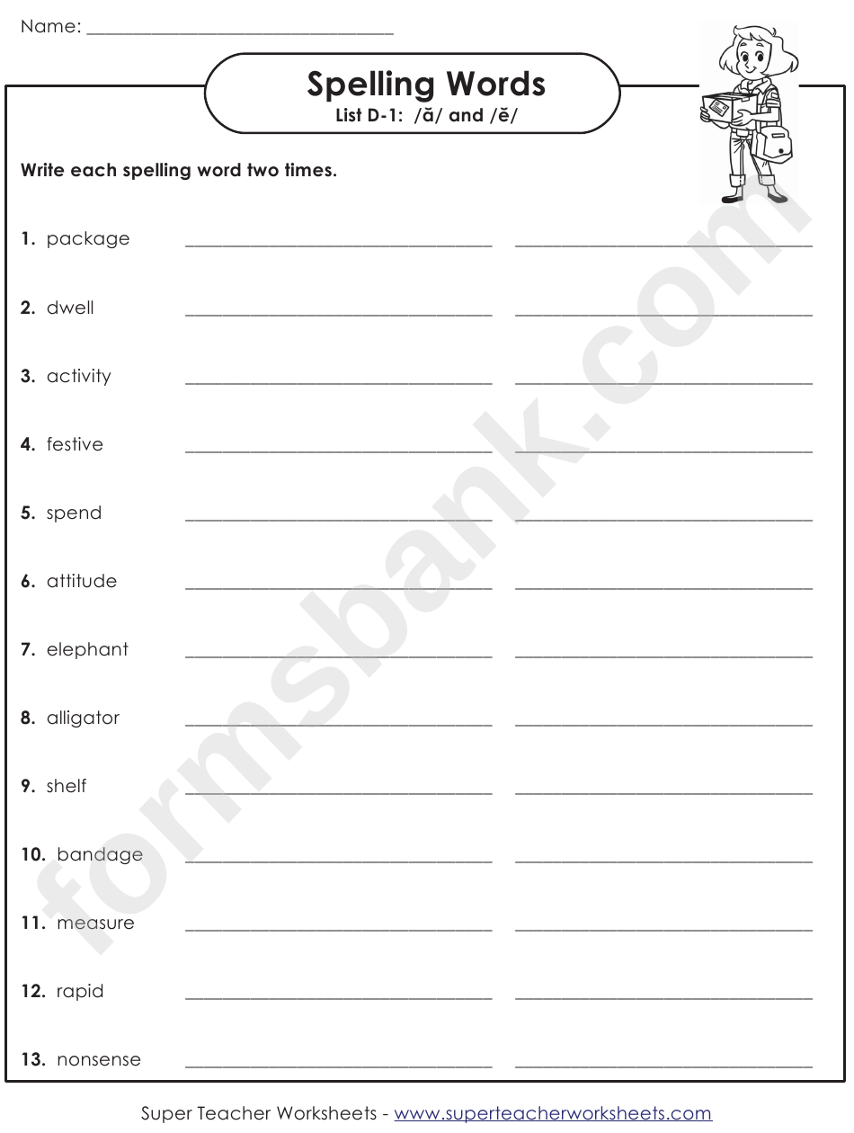 Spelling Words Activity Sheet