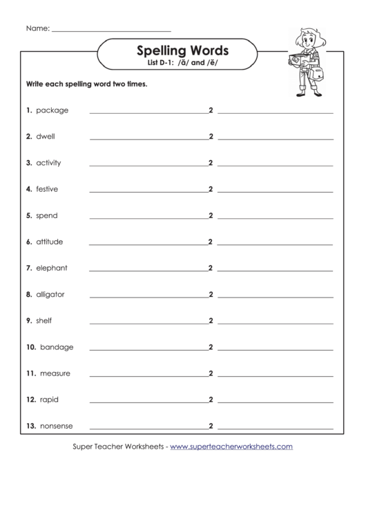 Spelling Words Activity Sheet Printable pdf