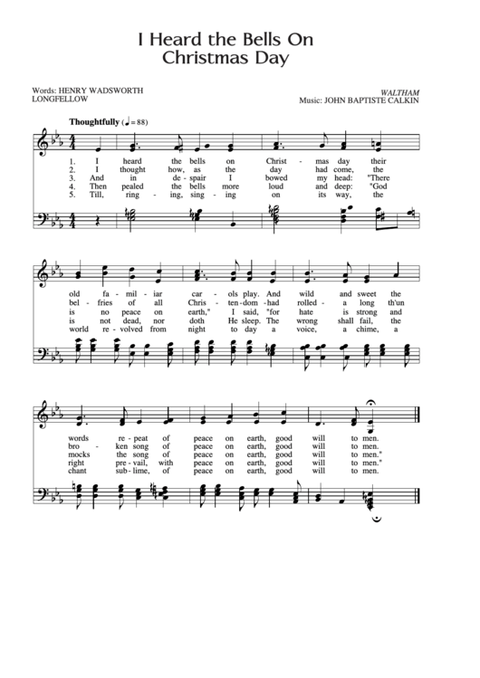 John Baptiste Calkin - I Heard The Bells On Christmas Day Sheet Music Printable pdf
