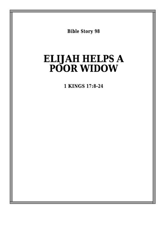 Elijah Helps A Poor Widow Bible Activity Sheet Set Printable pdf