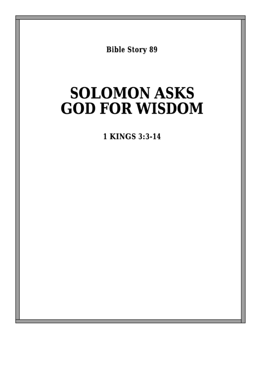 Solomon Asks God For Wisdom Bible Activity Sheet Set Printable pdf