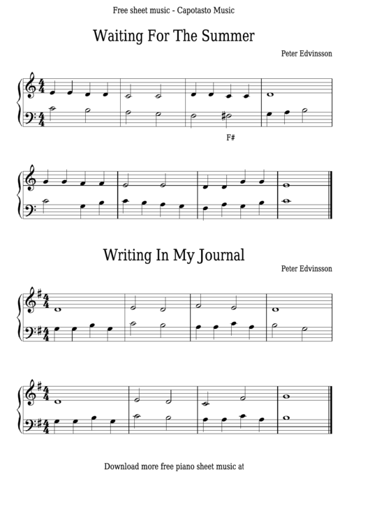 Peter Edvinsson - Waiting For The Summer, Writing In My Journal Sheet Music Printable pdf