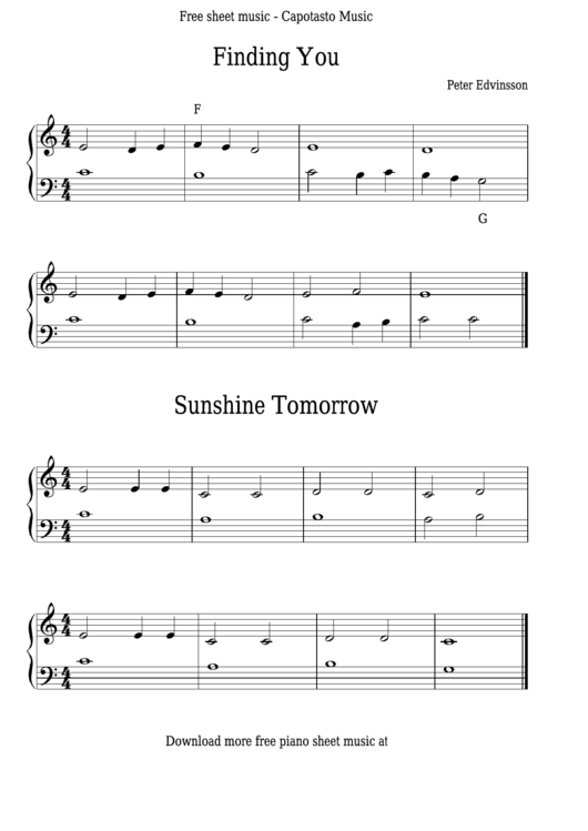 Peter Edvinsson - Finding You & Sunshine Tomorrow Sheet Music Printable pdf