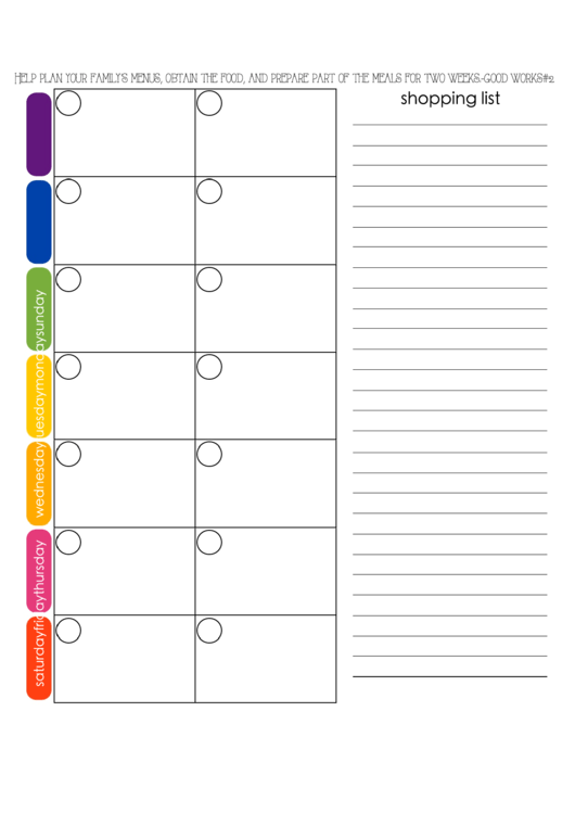 2 Weeks Meal Planner With Shopping List Template Printable pdf