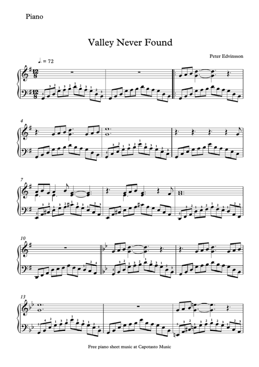 Peter Edvinsson - Valley Never Found Sheet Music Printable pdf