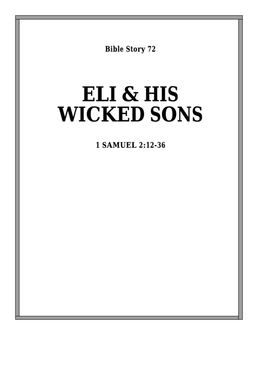Eli & His Wicked Sons Bible Activity Sheet Set Printable pdf