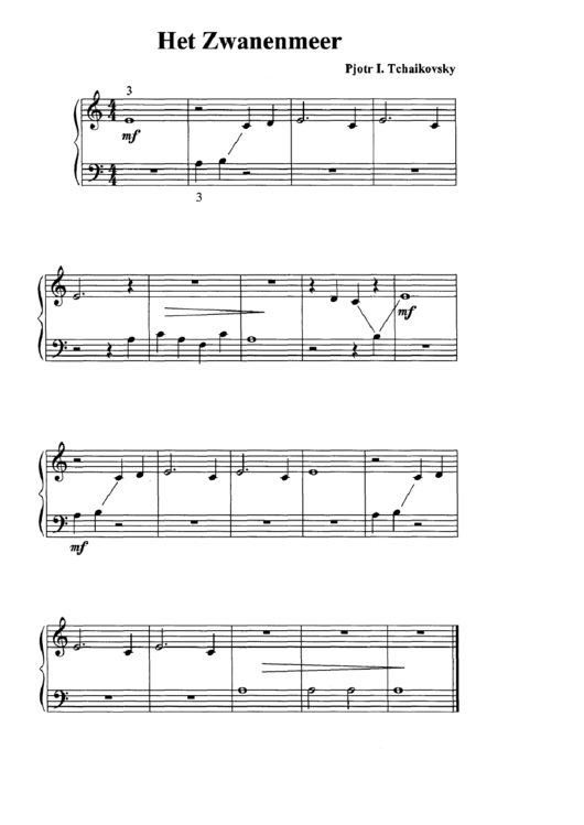 Pjotr I. Tchaikovsky - Het Zwanenmeer Sheet Music Printable pdf