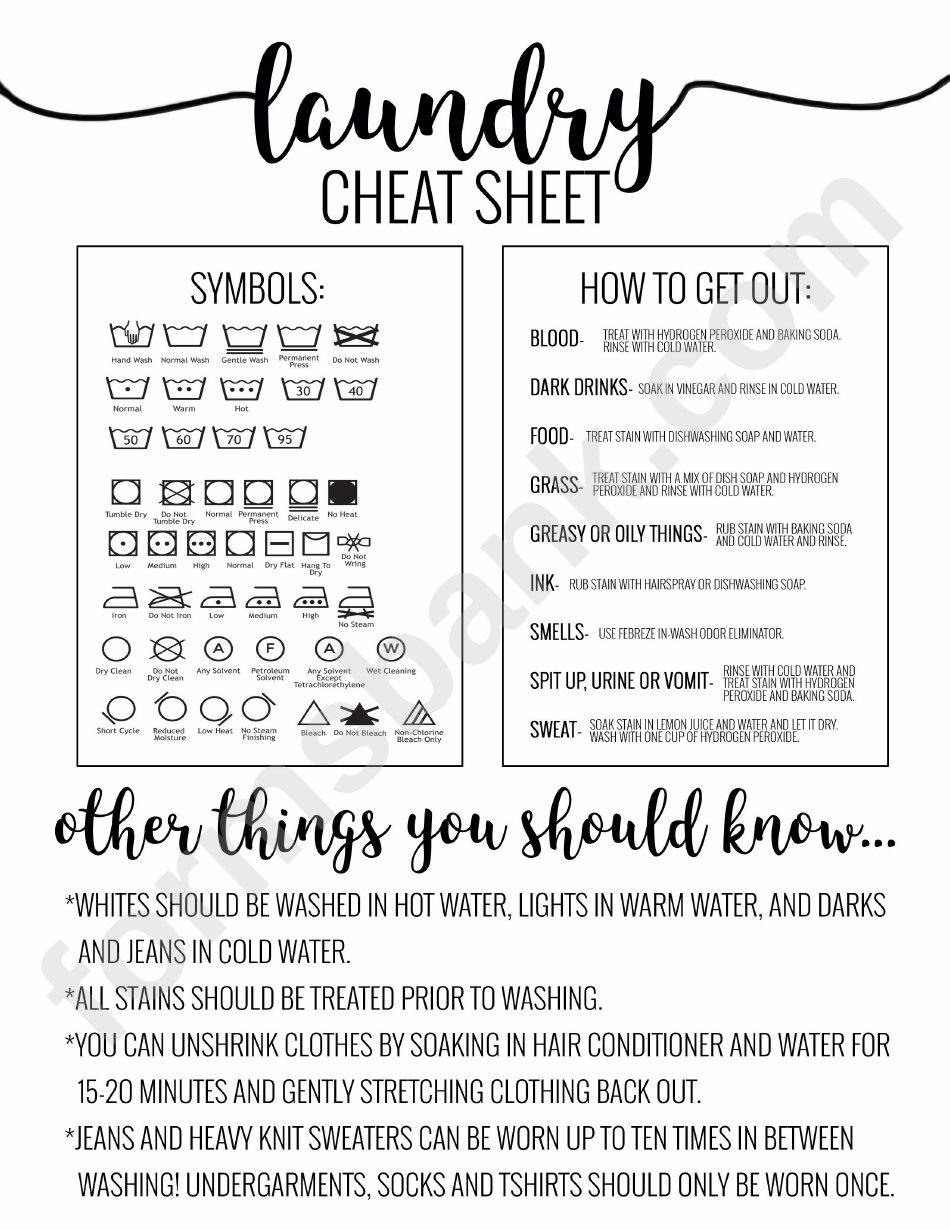 Laundry Cheat Sheet