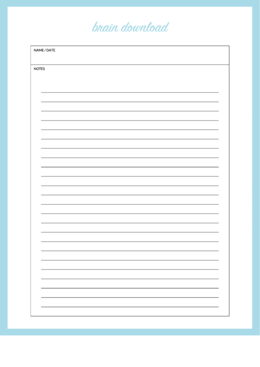 Brain Download Notes Template Printable pdf