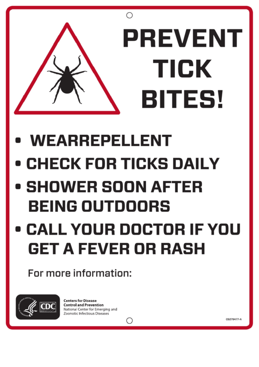 Prevent Tick Bites Trail Sign Template Printable pdf