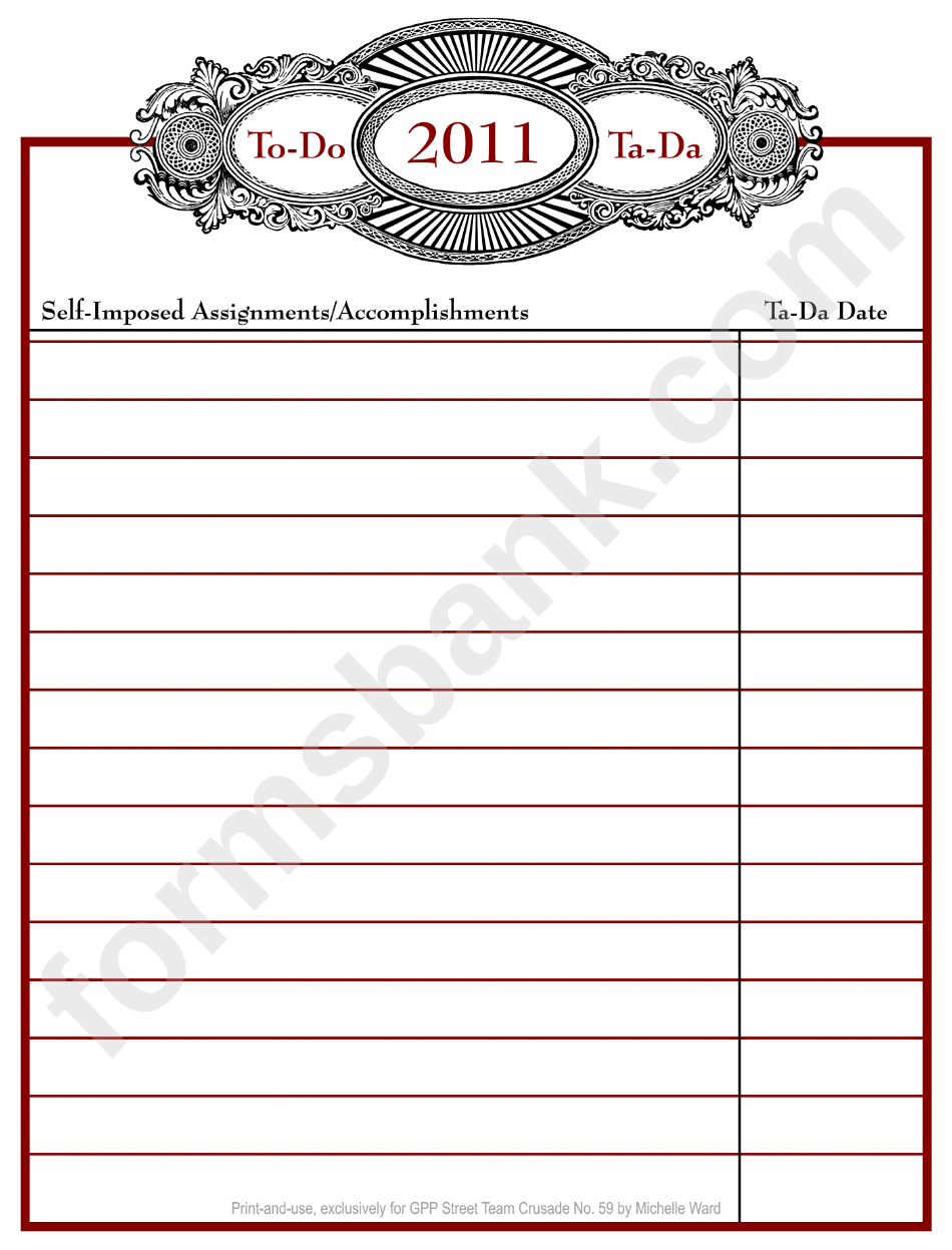 Self-Imposed Assignments/accomplishments To Do List Template