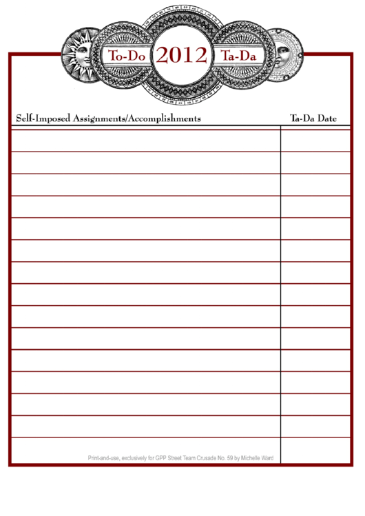 Self-Imposed Assignments/accomplishments To Do List Template Printable pdf