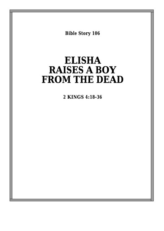 Elisha Raises A Boy From The Dead Bible Activity Sheet Set Printable pdf