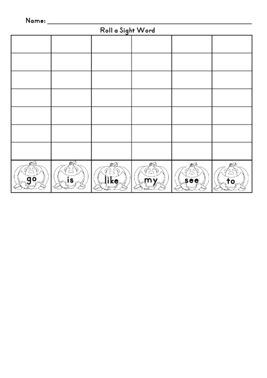 Pumpkin Sight Word Graph Game Card Template Printable pdf