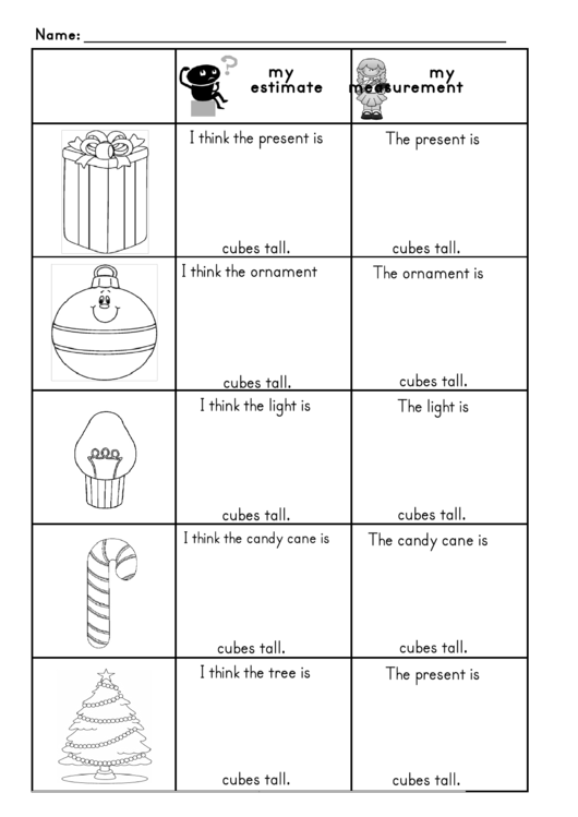 Christmas Measuring Kids Activity Sheets Printable pdf